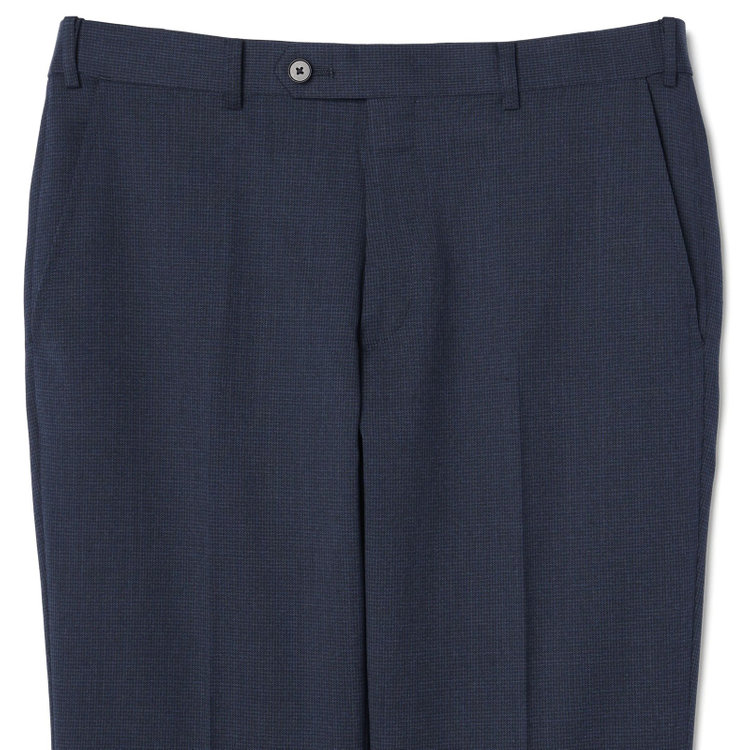 シルバーライン 【4S CROSS】【年間】セットアップパンツ 0タック/ネイビー×ハウンドトゥース/ウエストムーブ/※裾上げ済仕様 紺中間