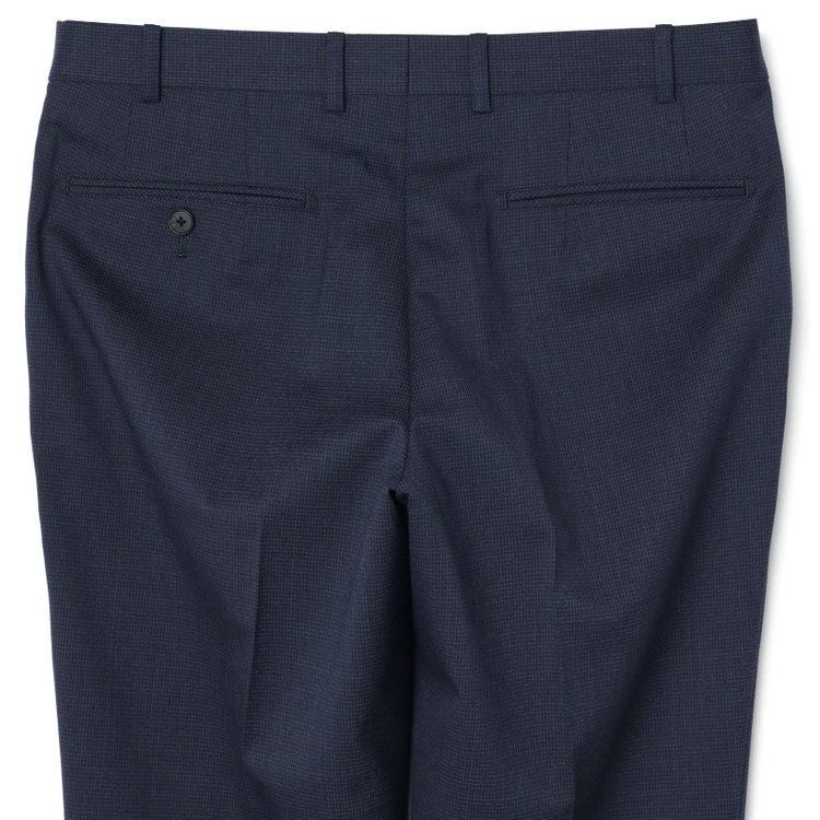 シルバーライン 【4S CROSS】【年間】セットアップパンツ 0タック/ネイビー×ハウンドトゥース/ウエストムーブ/※裾上げ済仕様 紺中間