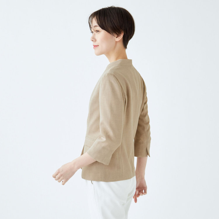 ブラックライン 【WEB限定/OUTLET】【SL】【春夏】ノーカラー七分袖ジャケット/ベージュ/ウォッシャブル ベージュ系(薄茶)