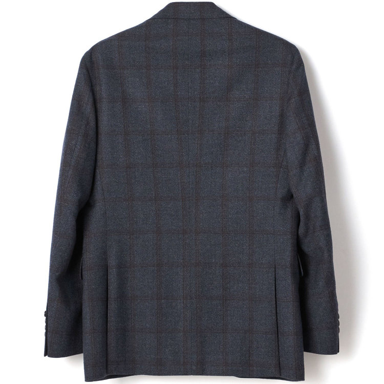 シルバーライン 【CLASSICO WIDE】【秋冬】段返り3釦シングルジャケット 2タックパンツ /ネイビー×ウィンドウペン柄 /MARZOTTO社生地 /サイド尾錠付 /※裾上げ必要 紺中間