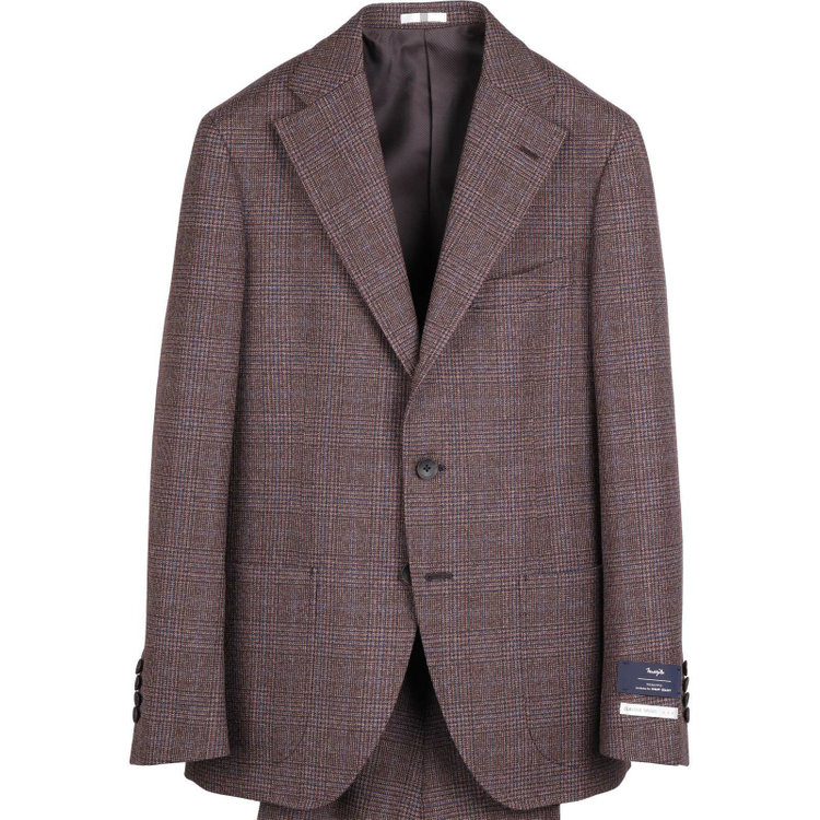 スーツセレクト 【発送在庫あり】【CLASSICO TAPERED】【秋冬】3釦段返りシングルスーツ 2タック/ブラウン＆ネイビー×チェック/サイドAJ/MARZOTTO ブラウン系(茶)
