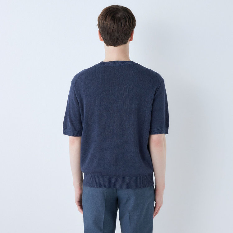 スーツセレクト 【RBC】【半袖】リネンコットンブレンドクルーネックニット/ネイビー 紺中間
