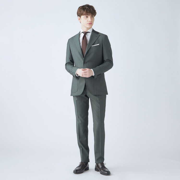 シルバーライン 【CLASSICO TAPERED】【春夏】3釦段返りシングルスーツ 2タック/カーキ/パッチポケット/ウエストムーブ/MARZOTTO/※パンツ裾直し必要 茶中間