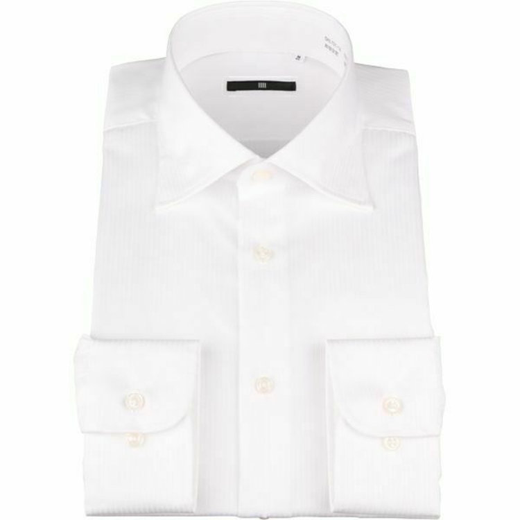 SUIT SELECT　アウトレット 【WEB限定/OUTLET/汚れ・キズ等有】【BL-3】【形態安定】ワイドカラードレスワイシャツ/ホワイト×ドビーストライプ 白