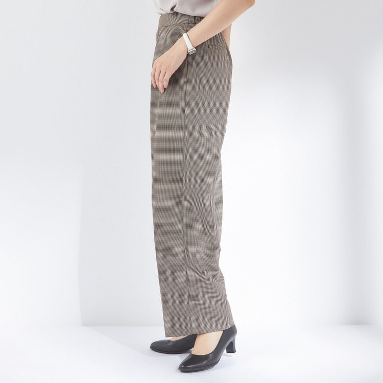 シルバーライン 【SL】【春夏】ワイドパンツ/ブラウン×チェック/ウエストシャーリング/ウォッシャブル/裾上げ済仕様 青淡色