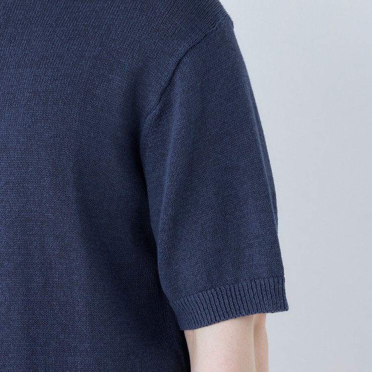 スーツセレクト 【RBC】【半袖】リネンコットンブレンドクルーネックニット/ネイビー 紺中間