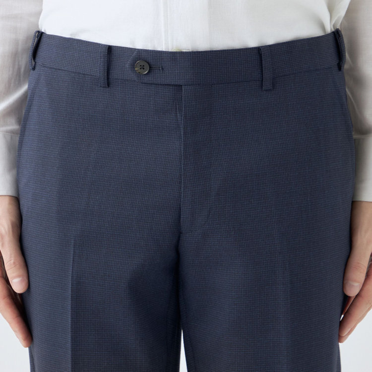 シルバーライン 【4S CROSS】【年間】セットアップパンツ 0タック/ネイビー×ハウンドトゥース/ウエストムーブ/※裾上げ済仕様 紺中間