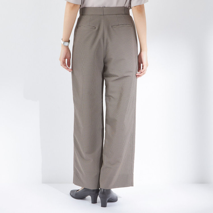 シルバーライン 【SL】【春夏】ワイドパンツ/ブラウン×チェック/ウエストシャーリング/ウォッシャブル/裾上げ済仕様 青淡色