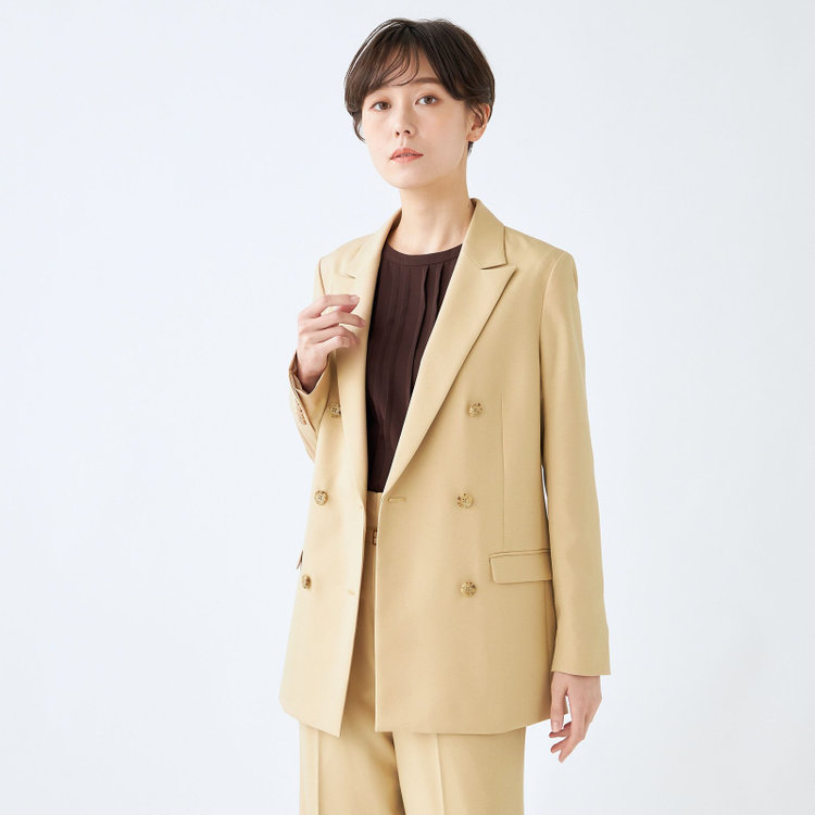 シルバーライン 【SL】【秋冬】6釦2掛けダブルワイドパンツスーツ/ライトブラウン/ストレッチ/ウエスト内側アジャスター/ウォッシャブル/※裾上げ済み仕様 茶淡色