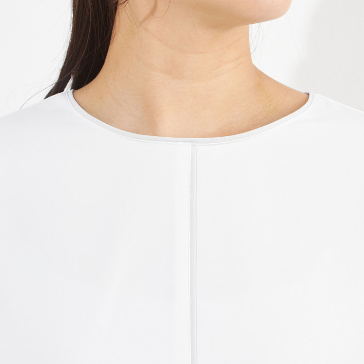 シルバーライン 【SILVER LINE/7分袖】配色クルーネックプルオーバー/ホワイト×グレー/「ウォッシャブル」「ストレッチ」「防シワ」「UV加工」「静電気防止」 白