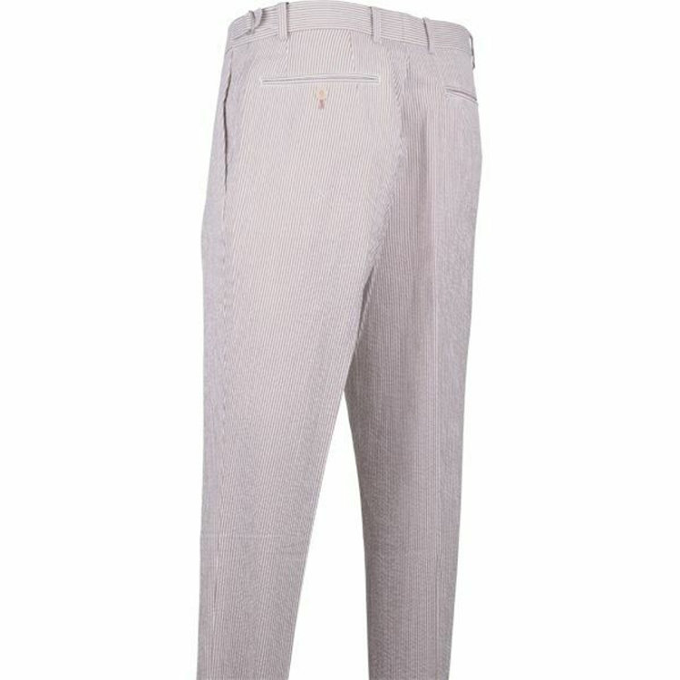 スーツセレクト 【WEB限定/OUTLET】【CLASSICO TAPERED】【春夏】コットンブレンド 1タックテーパードパンツ/ブラウン＆ホワイト×ストライプ+コードレーン/サイド尾錠 ブラウン系(茶)