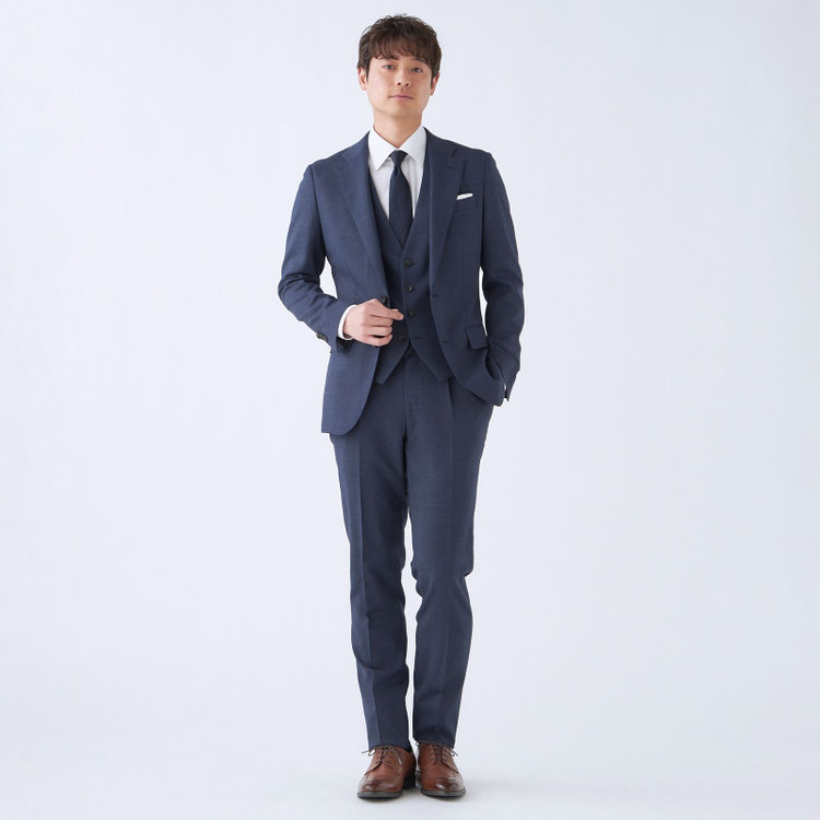 シルバーライン 【発送在庫あり】【CLASSICO TAPERED】【年間】2釦シングルスリーピーススーツ 1タック/ネイビー/※裾上げ必要 青中間