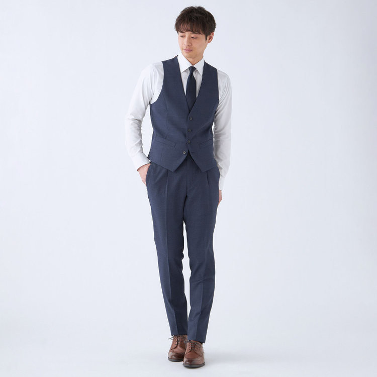 シルバーライン 【発送在庫あり】【CLASSICO TAPERED】【年間】2釦シングルスリーピーススーツ 1タック/ネイビー/※裾上げ必要 青中間