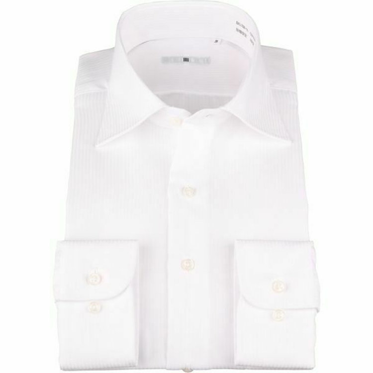 SUIT SELECT　アウトレット 【WEB限定/OUTLET/汚れ・キズ等有】【SL-4】【形態安定】ワイドカラードレスワイシャツ/ホワイト×ドビーストライプ 白