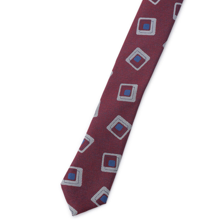 シルバーライン 【SILVER LINE】シルクブレンド小紋ネクタイ 8.0cm幅/ワイン×シルバー＆ネイビー その他