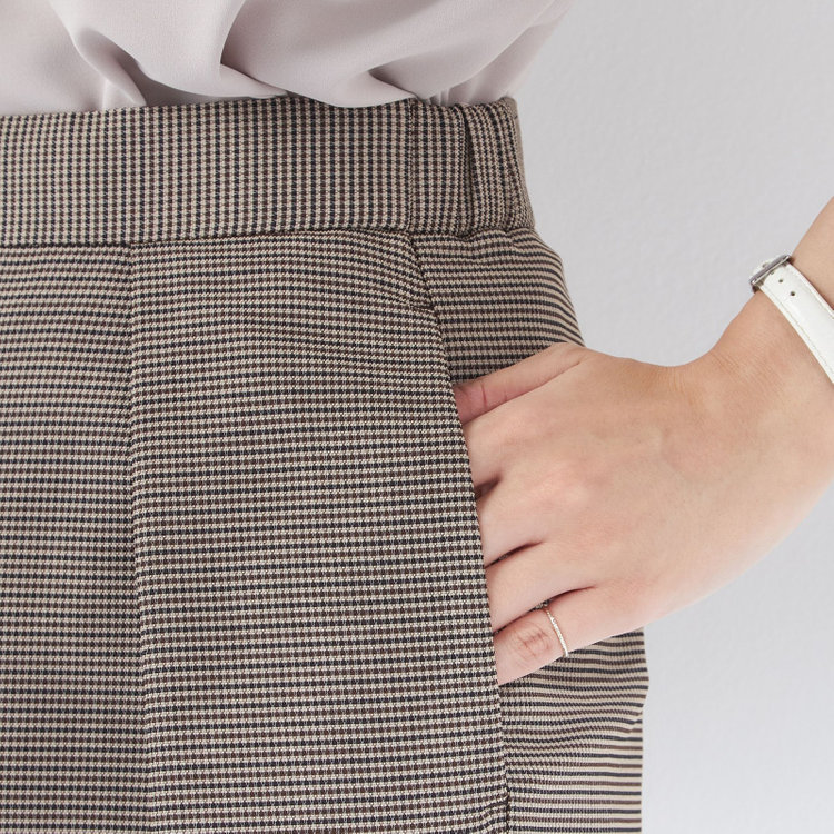 シルバーライン 【SL】【春夏】ワイドパンツ/ブラウン×チェック/ウエストシャーリング/ウォッシャブル/裾上げ済仕様 青淡色