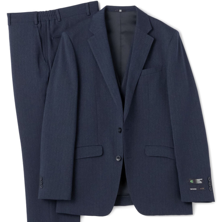 ブラックライン 【SLIM TAPERED_2】【秋冬】2釦シングルスリーピーススーツ 0タック/ネイビー×シャドーストライプ/ウエストシャーリング/4S SUSTAINABILITY&ECOLOGY FABRIC/※パンツ裾上げ済仕様 紺濃色