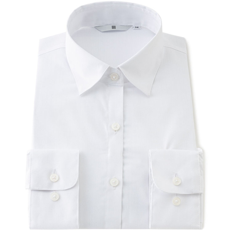 シルバーライン 【SL/長袖】レギュラーカラーブラウス/ホワイト×ドビーストライプ/形態安定 白