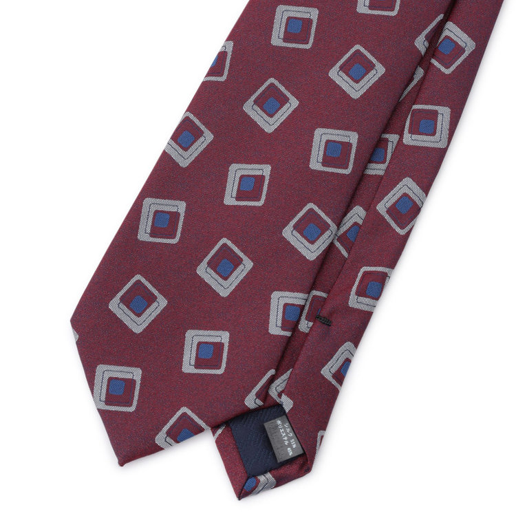 シルバーライン 【SILVER LINE】シルクブレンド小紋ネクタイ 8.0cm幅/ワイン×シルバー＆ネイビー その他