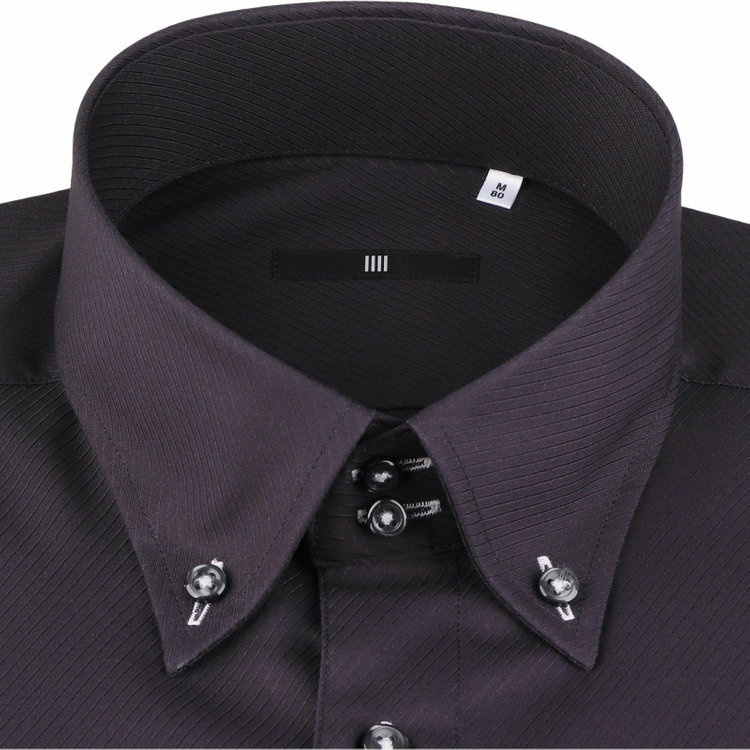 ブラックライン 【発送在庫あり】【BLACK LINE】【形態安定】ボタンダウンドゥエボットーニドレスワイシャツ/ブラック×ツイル ブラック系(黒)