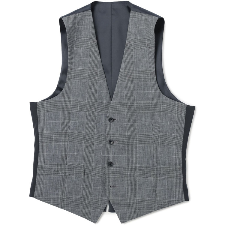 ブラックライン 【SLIM TAPERED_2】【春夏】2釦シングルスリーピーススーツ 0タック/グレー×グレンチェック/ウエストシャーリング/4S SUSTAINABILITY&ECOLOGY FABRIC/※パンツ裾上げ済仕様 グレー中間