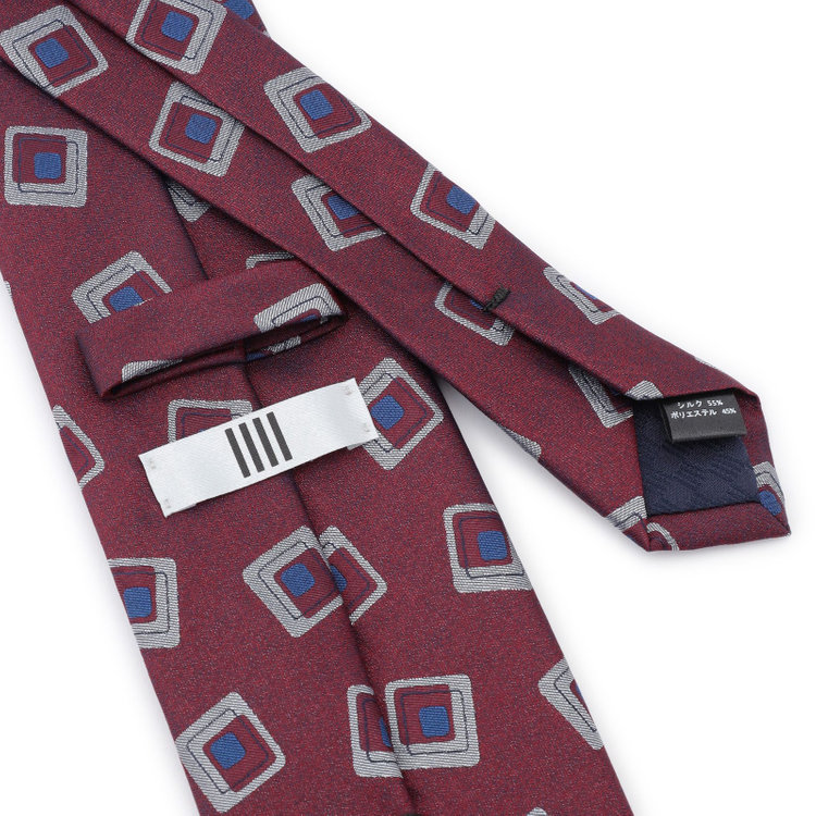 シルバーライン 【SILVER LINE】シルクブレンド小紋ネクタイ 8.0cm幅/ワイン×シルバー＆ネイビー その他