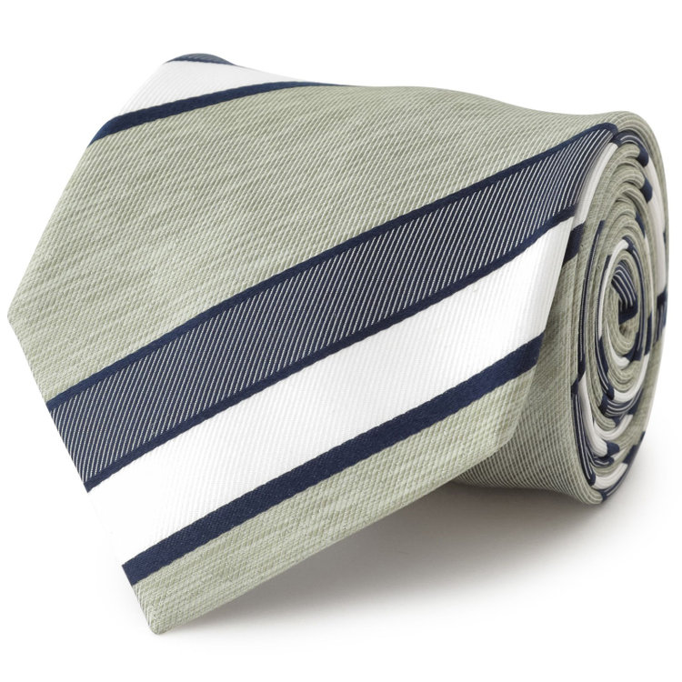 シルバーライン 【SILVER LINE】シルクブレンドストライプネクタイ 8.0cm幅/グリーン×ホワイト＆グレー その他