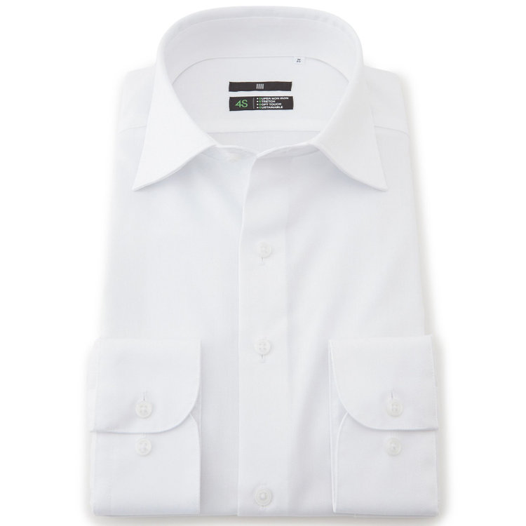 スーツセレクト 【BLACK LINE】ワイドカラーワイシャツ/ホワイト/「4S COTTON」スーパーノンアイロン・ストレッチ 白