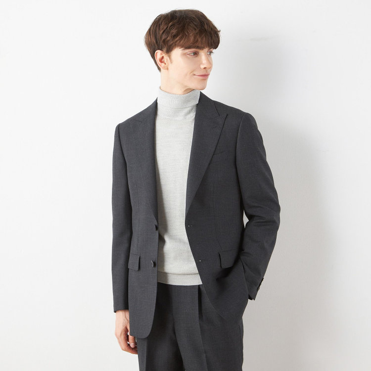 ソノタ 【BLACK LINE】ピークドラペル2釦シングルジャケット/ダークグレー×グレンチェック/NEW ZEALAND WOOL MIX グレー中間