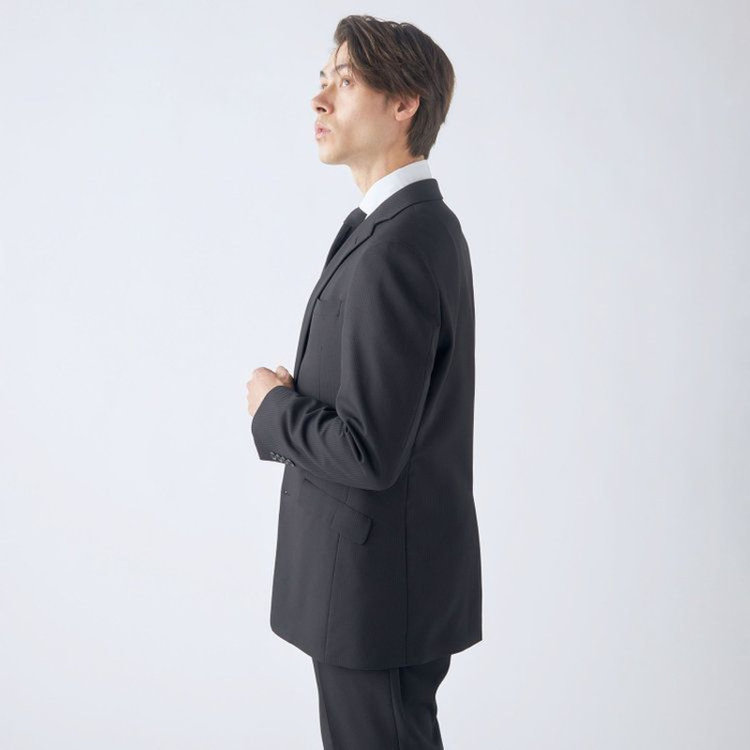 ブラックライン 【KSW】【年間】2釦シングルスーツ 0タック/ブラック×シャドーストライプ/ウォッシャブルパンツ※裾上げ必要 黒