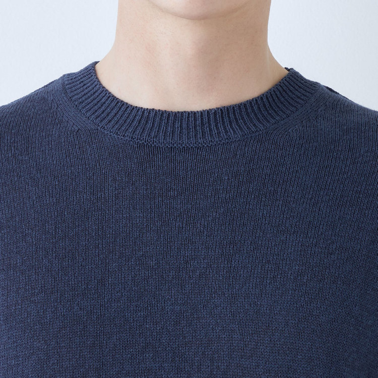 スーツセレクト 【RBC】【半袖】リネンコットンブレンドクルーネックニット/ネイビー 紺中間