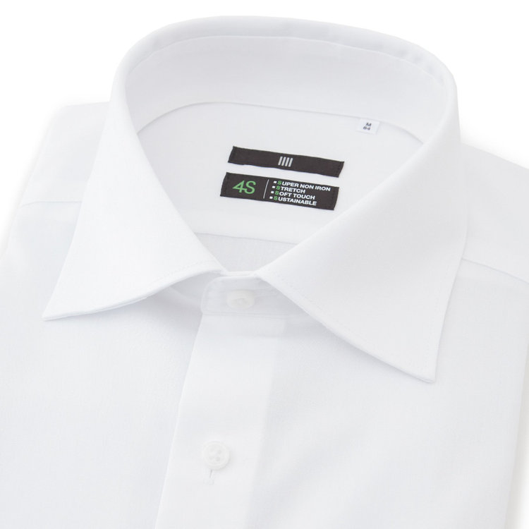 スーツセレクト 【BLACK LINE】ワイドカラーワイシャツ/ホワイト/「4S COTTON」スーパーノンアイロン・ストレッチ 白