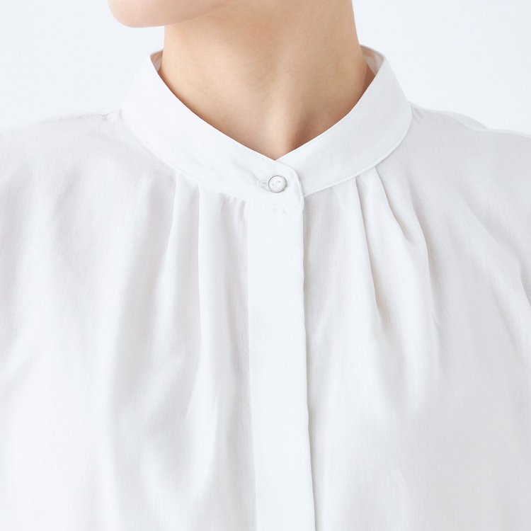 シルバーライン 【SL/半袖】バンドカラーブラウス/ホワイト/ストレッチ/通気性/吸水・速乾 白