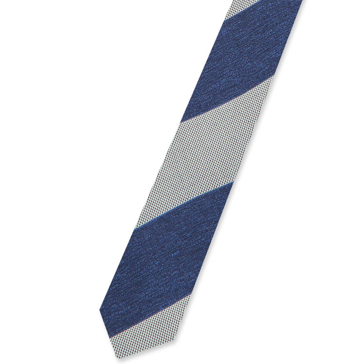 ブラックライン 【発送在庫あり】【BLACK LINE】シルクリネンストライプネクタイ 7.5cm幅/ネイビー×シルバー/ITALIAN FABRICS その他