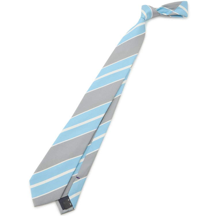 BL】シルクストライプネクタイ 7.5cm幅/グレー×サックス