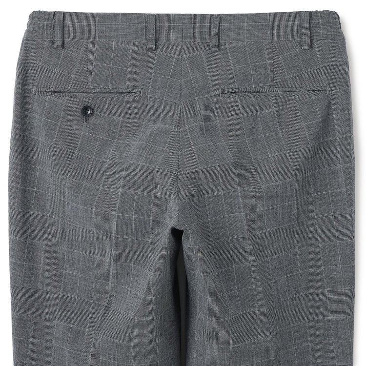 ブラックライン 【SLIM TAPERED_2】【春夏】2釦シングルスリーピーススーツ 0タック/グレー×グレンチェック/ウエストシャーリング/4S SUSTAINABILITY&ECOLOGY FABRIC/※パンツ裾上げ済仕様 グレー中間