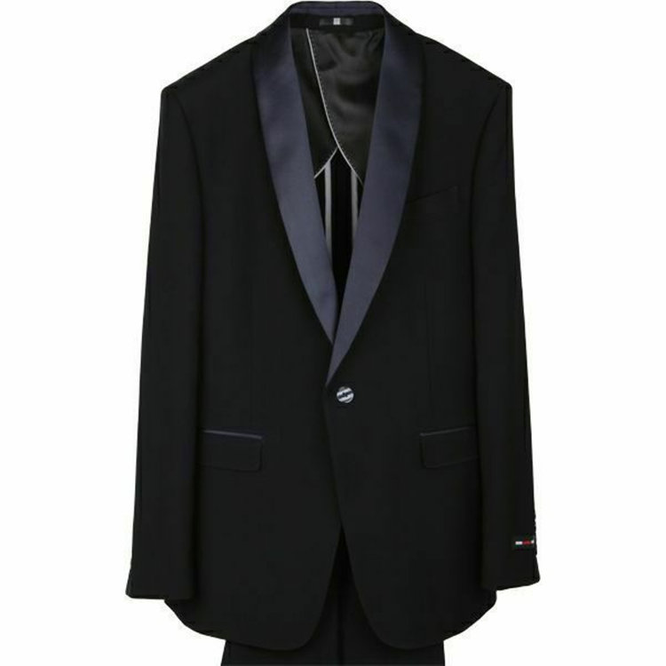 スーツセレクト 【年間】 1釦サテンショールカラーシングルスーツ 0タック/ネイビー/BISHU JAPAN FABRIC ネイビー系(紺)