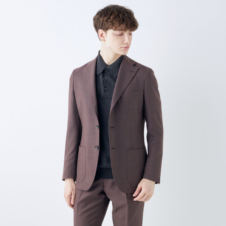 シルバーライン 【CLASSICO TAPERED】【春夏】3釦段返りシングルスーツ 2タック/ダークブラウン/パッチポケット/ウエストムーブ仕様/MARZOTTO/※パンツ裾直し必要 茶中間