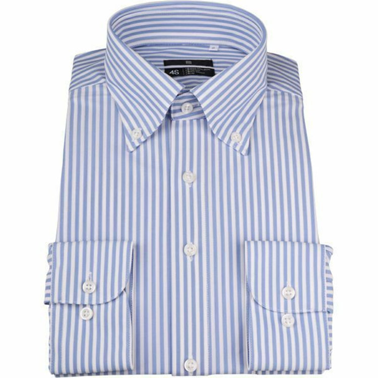 ブラックライン 【WEB限定/OUTLET】【BL】【スーパーノンアイロン】ボタンダウンドレスワイシャツ/ホワイト×ブルーストライプ/SUPER NON IRON 4S ブルー系(青)