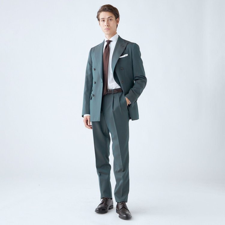 シルバーライン 【CLASSICO TAPERED】【秋冬】6釦2掛けダブルスーツ 2タック/グリーン/チェンジポケット/ウエストムーブ/NEW ZEALAND WOOL MIX/※裾上げ必要 緑濃色