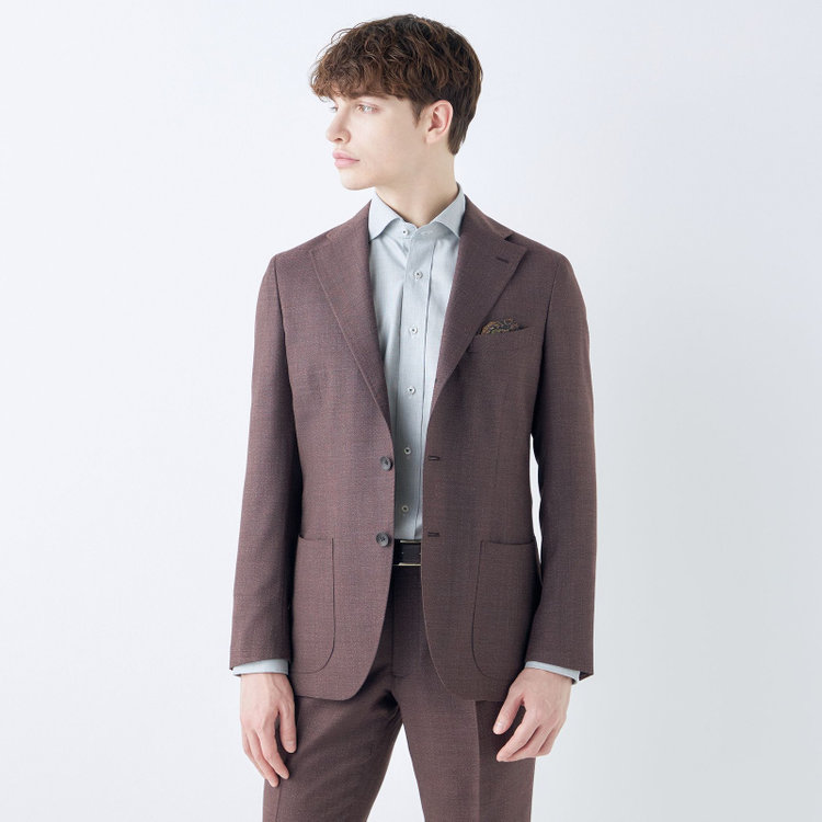 シルバーライン 【CLASSICO TAPERED】【春夏】3釦段返りシングルスーツ 2タック/ダークブラウン/パッチポケット/ウエストムーブ仕様/MARZOTTO/※パンツ裾直し必要 茶中間