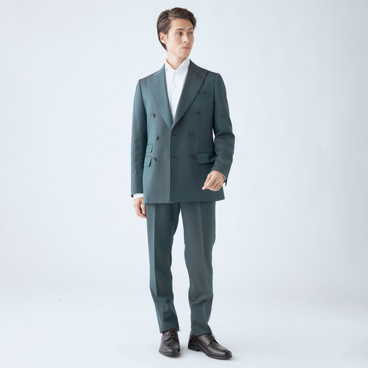 シルバーライン 【CLASSICO TAPERED】【秋冬】6釦2掛けダブルスーツ 2タック/グリーン/チェンジポケット/ウエストムーブ/NEW ZEALAND WOOL MIX/※裾上げ必要 緑濃色