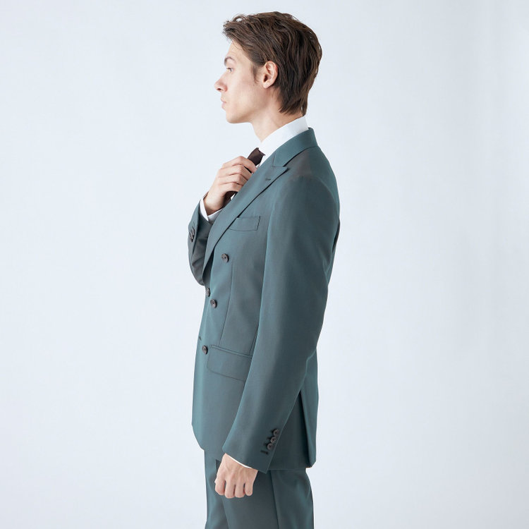 シルバーライン 【CLASSICO TAPERED】【秋冬】6釦2掛けダブルスーツ 2タック/グリーン/チェンジポケット/ウエストムーブ/NEW ZEALAND WOOL MIX/※裾上げ必要 緑濃色