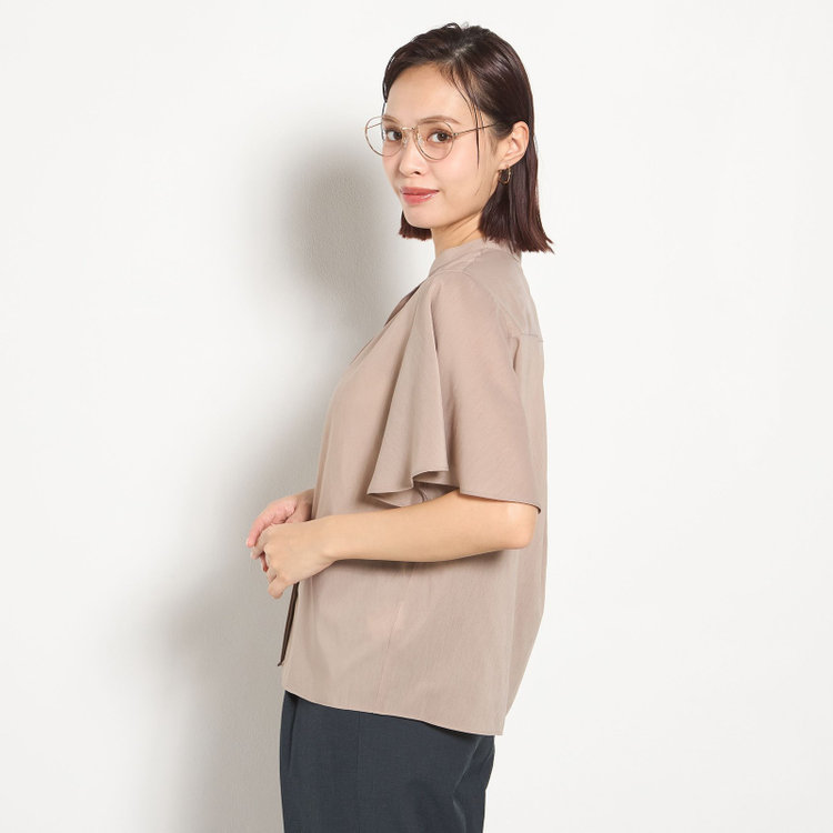 シルバーライン 【半袖】バンドカラーブラウス/ブラウン/「ストレッチ」「通気性」「吸水・速乾」「環境負荷軽減」 茶淡色