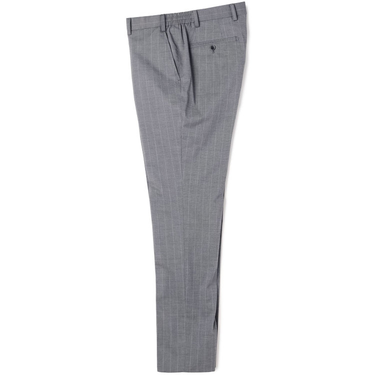 ブラックライン 【SLIM TAPERED_2】【春夏】2釦シングルスーツ 0タック/グレー×ストライプ/ウエストシャーリング/4S SUSTAINABILITY&ECOLOGY FABRIC/ウォッシャブル/※パンツ裾上げ済仕様 グレー中間