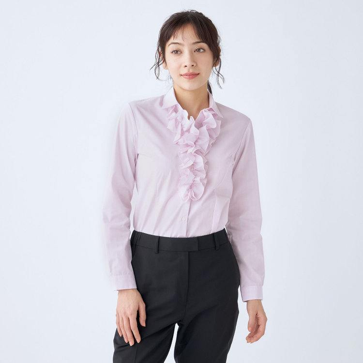 ソノタ 【SUIT SELECT×Samantha Thavasa】【長袖】リボン&フリル取り外しスキッパー/ピンク×ドビーストライプ 赤淡色