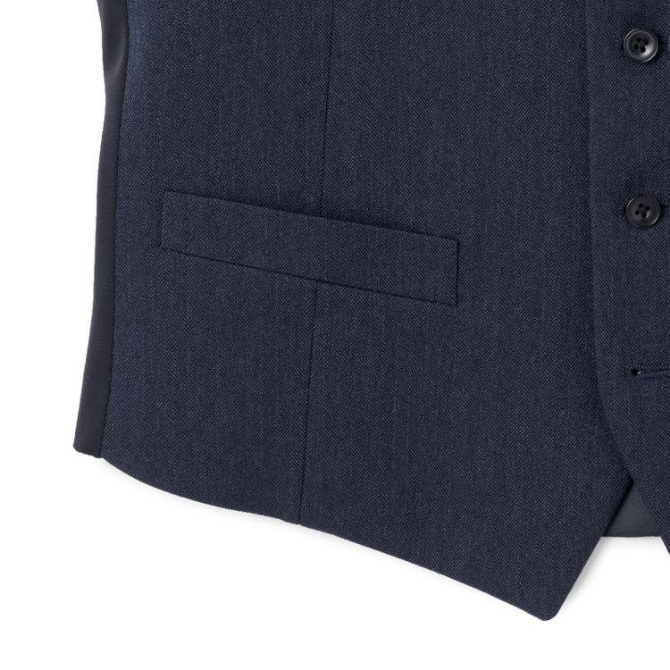 ブラックライン 【SLIM TAPERED_2】【秋冬】2釦シングルスリーピーススーツ 0タック/ネイビー×シャドーストライプ/ウエストシャーリング/4S SUSTAINABILITY&ECOLOGY FABRIC/※パンツ裾上げ済仕様 紺濃色