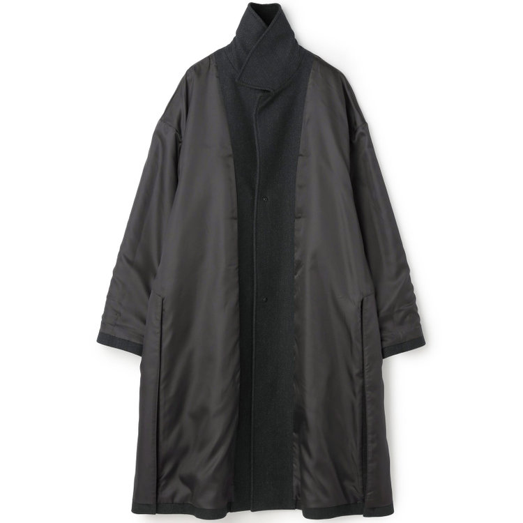 シルバーライン 【SL】ウールブレンドステンカラードロップショルダーデュアリティサイドスリットコート/ダークグレー/140S BLENDED EXTRA FINE MERINO WOOL グレー濃色