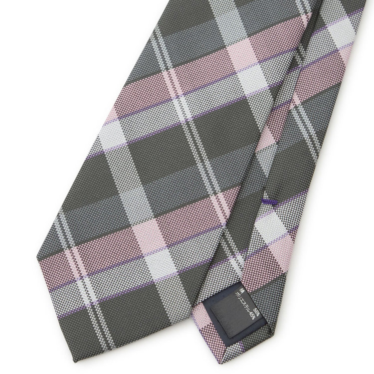 ブラックライン 【BLACK LINE】シルクブレンドチェックネクタイ 7.5cm幅/ピンク×グレー その他