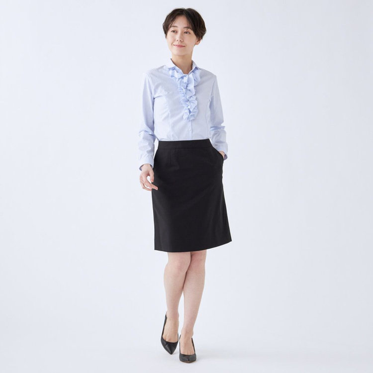 スーツセレクト 【SUIT SELECT×Samantha Thavasa】【年間】バックフレアセミタイトスカート/究極のブラック/4S/マシンウォシャブル ブラック系(黒)